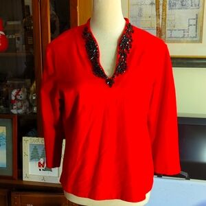 Women Ruby Rd Top red with black sequins at the neck size L